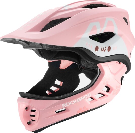 Rockbros TT-32001 Barnesykkelhjelm med avtakbar hakebeskytter - Str. S, 48-52 cm - Rosa Rockbros TT-32001 Barnesykkelhjelm med avtakbar hakebeskytter - Str. S, 48-52 cm - Rosa
