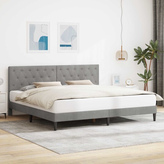 Sengestamme med hodegjerde Lysegrå 200 x 200 cm Fløyel