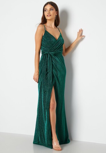 Goddiva Glitter Wrap Front Maxi Dress