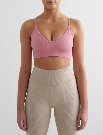 aim´n Ribbed Seamless Deep Cut Bra - Pink - L