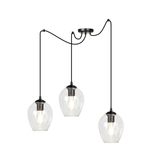 Emibig Level takpendel 3 lys - Svart/Klart glass