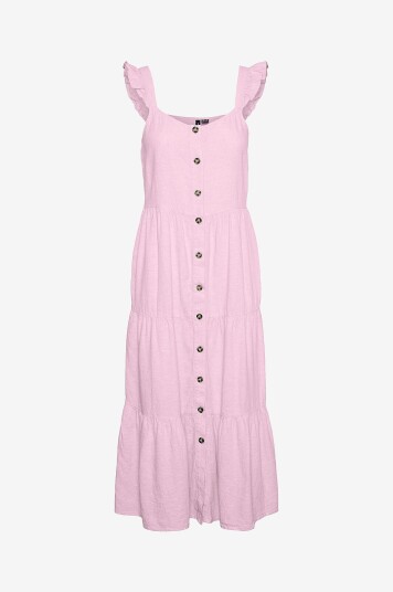 Vero Moda - Kjole i lin vmLinn SL Calf Button Dress - Rosa Vero Moda - Kjole i lin vmLinn SL Calf Button Dress - Rosa