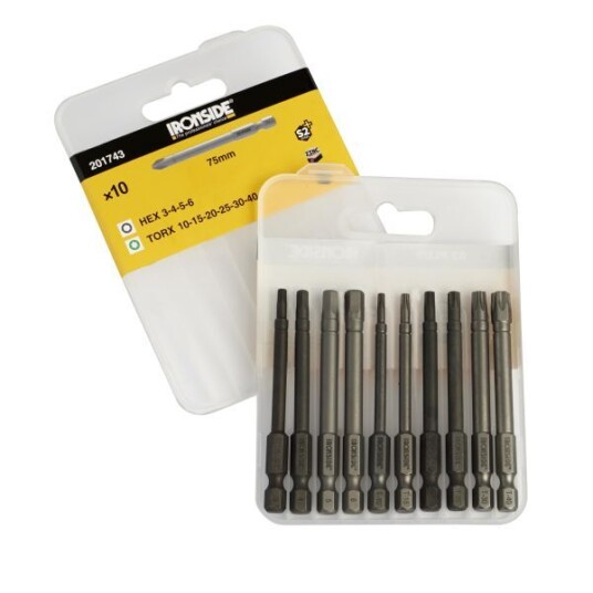 Ironside 201743 Bitssett 10 deler, torx/unbrako 75 mm