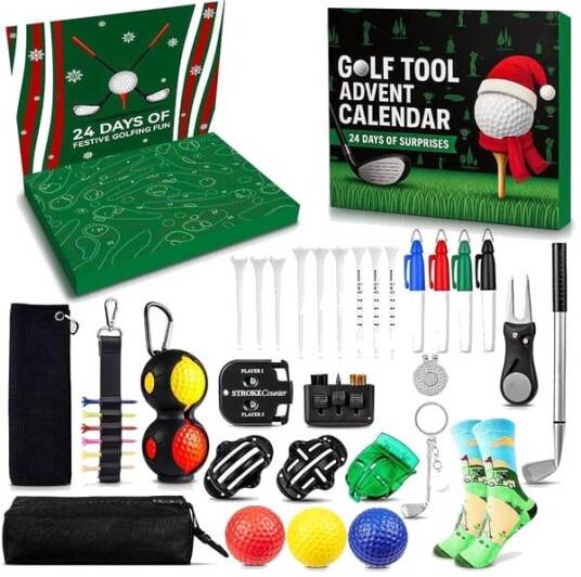 Golf adventskalender 24 dager for menn nedtellingsgavesett med verktøy daglig overraskelse for voksne golfere juleferiesett