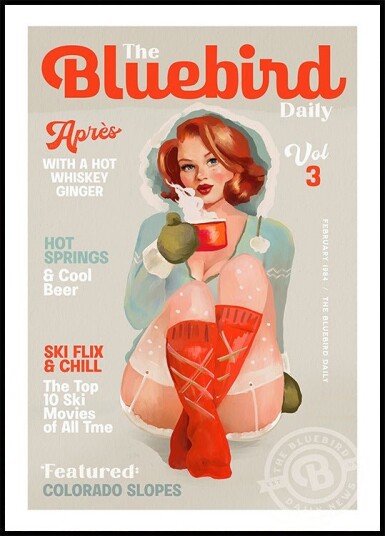 The Bluebird Daily Vintage Pin Up Ski Art Poster Plakat / 50x70cm