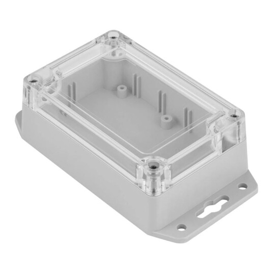 Plastkapsling med gjennomsiktig topp og monteringsører – 105×70×40 mm IP65