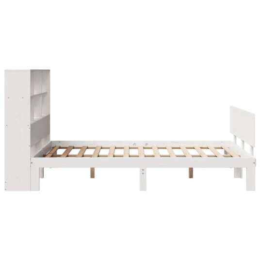 Seng med bokhylle uten madrass hvit 160x200 cm heltre furu 8721158614582