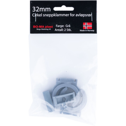 RØRKLAMMER 32 MM GRÅ PLAST 2PK.