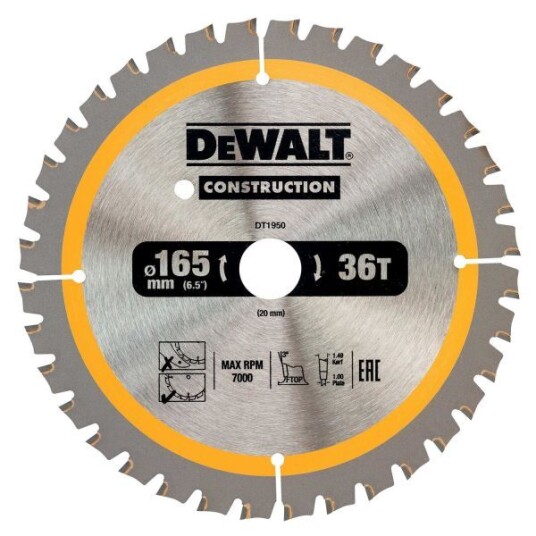 Dewalt DT1950-QZ 165 mm Sirkelsagklinge 40T for Trearbeid Dewalt DT1950-QZ 165 mm Sirkelsagklinge 40T for Trearbeid