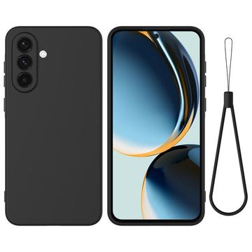 Samsung Galaxy A56 Flytende silikon deksel med håndstropp Svart
