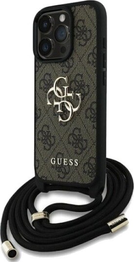 GUESS 4G Big Logo Cord Stap Crossbody Case for iPhone 16 Pro Max Brown