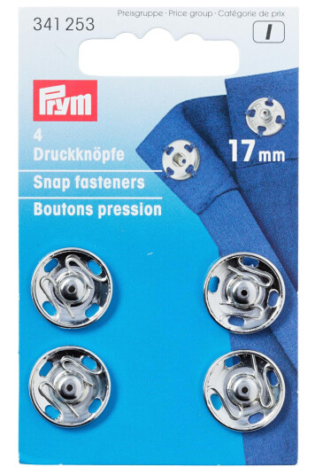 Trykknapper til å sy på 4 stk x 17 mm sølv