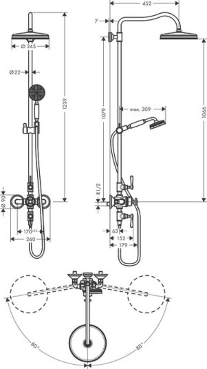 Axor Montreux Showerpipe 240 1jet Ø240 mm, Børstet Sort Krom