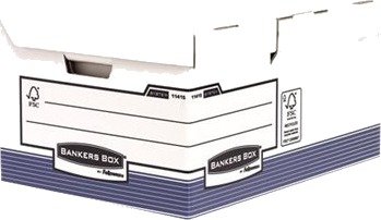 Fellowes Arkivboks Med Hengslet Lokk Maxi Bankers Box, Hvit/Blå, Laget Av 100 % Resirkulert Papp, 100 % Resirkulerbar, Stabelbar - 1 Stk (1141501)