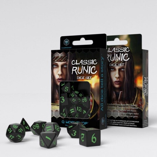 Classic Runic Poly Black /Green (7) Terningsett - Rollespill fra Outland