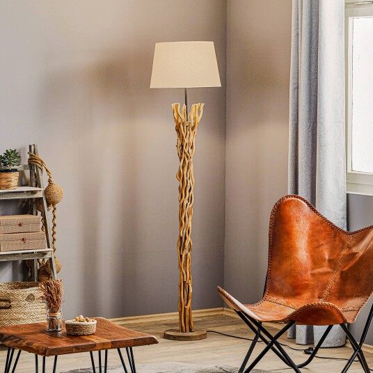 ONLI Gulvlampe Agar med stoffskjerm og treelement