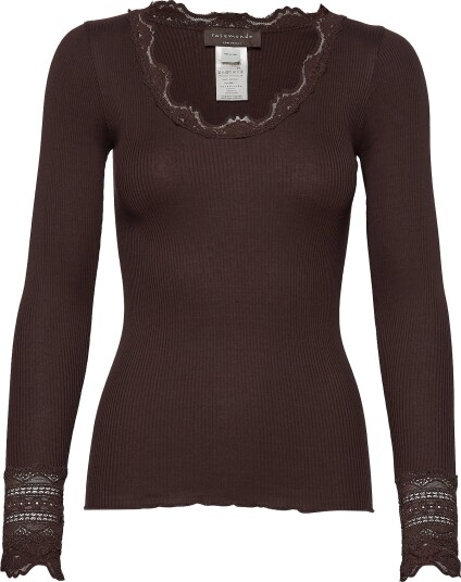 Rosemunde Rwbenita Silk Ls O Neck Lace T Shirt   Brown   L