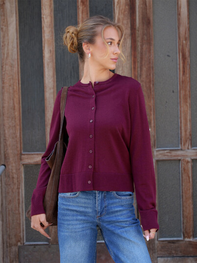 Selected Slwthea Ls Knit Merino Cardigan Noos   Burgundy   M