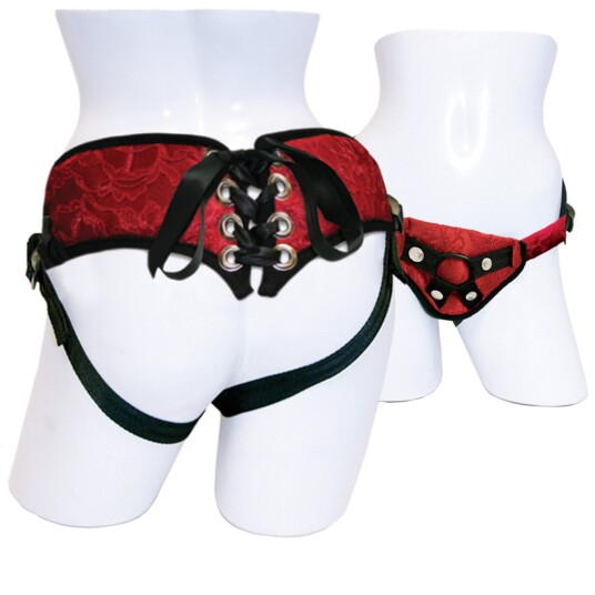 Sportsheets Red Lace Korset Strap-On seletøy     - Rød