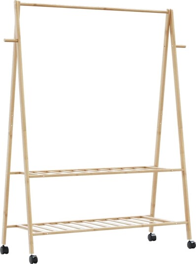  Klesstativ med hyller og hjul 132x45,5x155,5 cm bambus 8721102642944