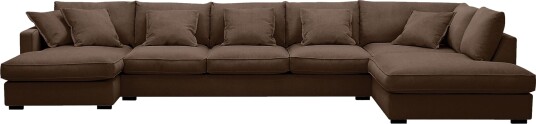 Rossita Lyx 6 seters venstrevendt U formet ekstra dyp sofa med divan og sjeselong i manchester Mørkebrun