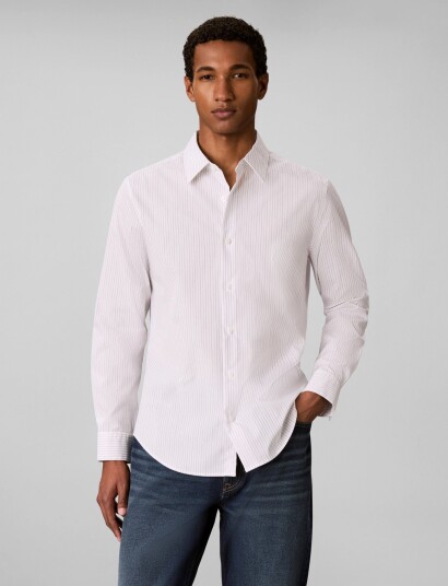 Calvin Klein Ls Yd Strpe Supma Str Slm Shirt White XL