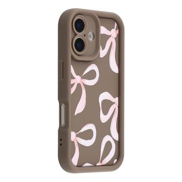 iPhone 16 Plus Stilig støtsikkert TPU deksel med forhøyede kanter Brun / stor sløyfe