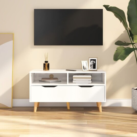 TV benk høyglans hvit 90x40x48,5 cm konstruert tre