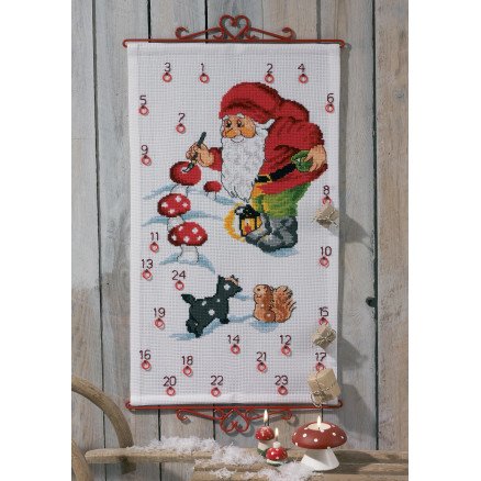 Permin Broderisett Aida Julekalender Julenisse Maler 38x65cm