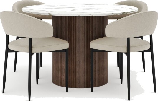 Uppveda Rundt Spisebord 120 cm med 4 Sawako Stoler - Brun