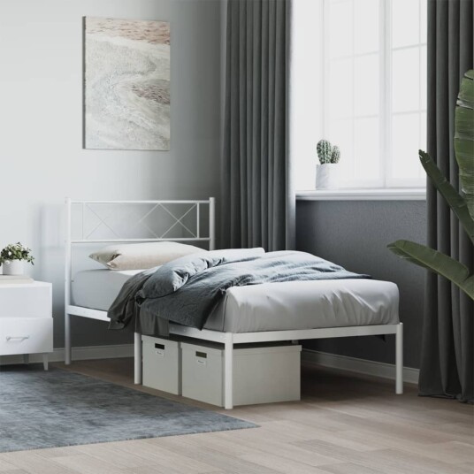 vidaXL Sengeramme i metall med hodegavl hvit 107x203 cm 8721012191013