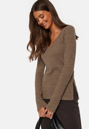 BUBBLEROOM Winter deep V-neck top Brown XS
