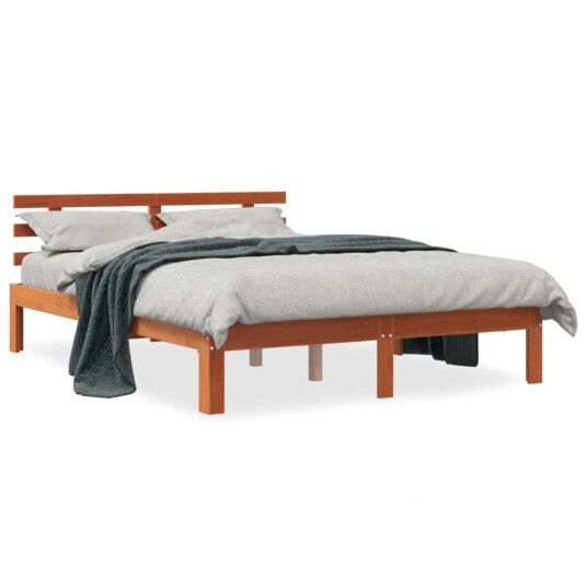 vidaXL Sengeramme med hodegavl voksbrun 135x190 cm heltre furu 8721012315013