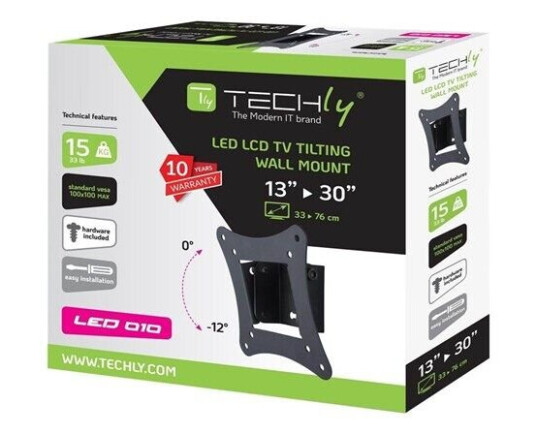 Techly Veggfeste for TV og PC-skjermer 13"-30" VESA 100x100 Svart