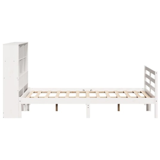 Seng med bokhylle uten madrass hvit 140x190 cm heltre furu 8721158606792