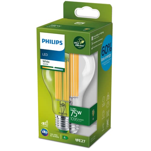 Philips Led E27 Globe Clear 5.2w (75w) 1095 Lumen