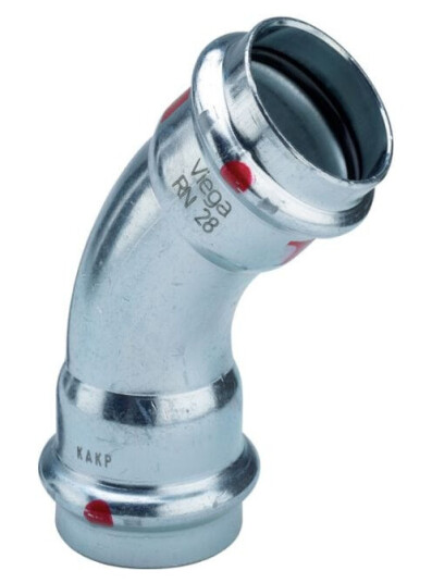 Viega Prestabo Galvanisert Bend Pressfitting med 2 Muffe 12mm / 45° Viega Prestabo Galvanisert Bend Pressfitting med 2 Muffe 12mm / 45°