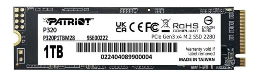 Patriot P320 1 TB M.2 NVMe SSD PCIe 3.0 med 3000/2200 MB/s