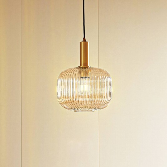 Lindby Doroteo hengelampe 25 cm 1 lyskilde ravfarget glass