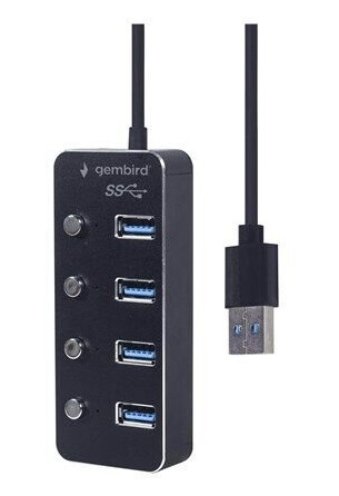 Gembird - hub - powered with switches black - 4 ports USB-hub - 4 porter - Svart Gembird - hub - powered with switches black - 4 ports USB-hub - 4 porter - Svart