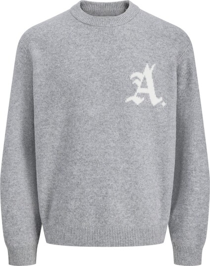Jack & Jones Jcolegacy Knit Jacquard Crew Neck LIGHT GREY MELANGE XXL
