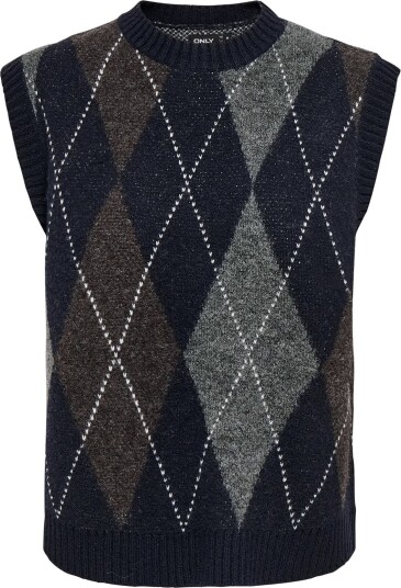 ONLY Onlrhombus Argyle Vest Knt Noos Navy S