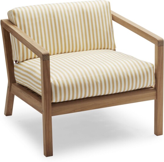 Fritz Hansen Virkelyst Chair Teak Fossflakes Padding Outdoor Textile / Golden Yellow Stripe Utendørs Lenestoler Says Who Tre