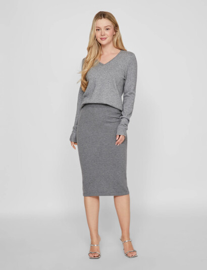 Vila Viril V-Neck L/S  Knit Top - Noos - Grey - S