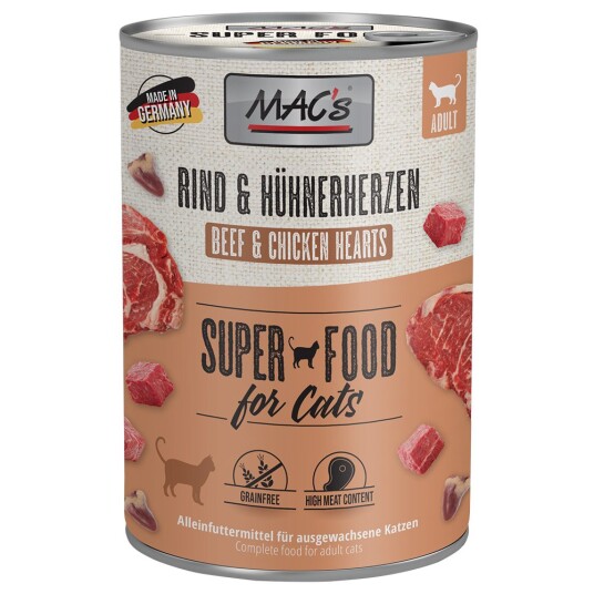 Økonomipakke Mac´S Cat Kattefôr 12 X 400 G Storfekjøtt & Kyllinghjerter