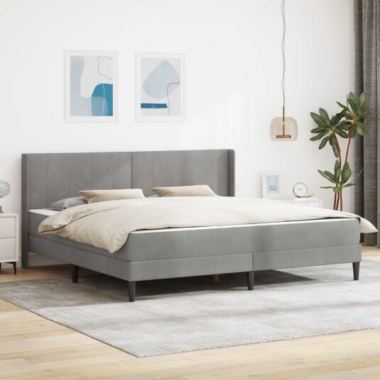 vidaXL Sengeramme med madrass Lysegrå 200 x 200 cm Fløyel vidaXL Sengeramme med madrass Lysegrå 200 x 200 cm Fløyel