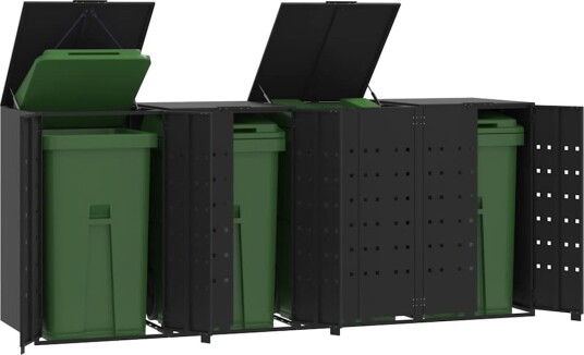  Søppeldunkskur for 4 dunker svart 276x79x117 cm stål