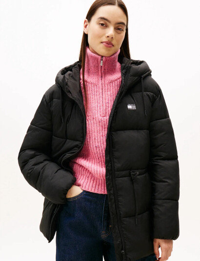 Tommy Jeans Tjw Hooded Midi Puffer Jacket - Black - S
