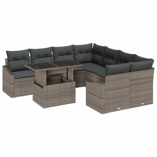 vidaXL Hagesofa Set 9 stk. Grå polyrotting