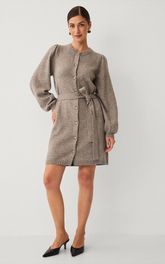 Ellos Collection Strikket kjole med puffermer Beige